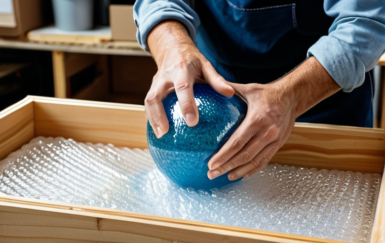 유리공예 해외 수출 시 주의점 - Safe Packaging for Export**

"Close-up shot of hands carefully packing a delicate Murano glass vase ...