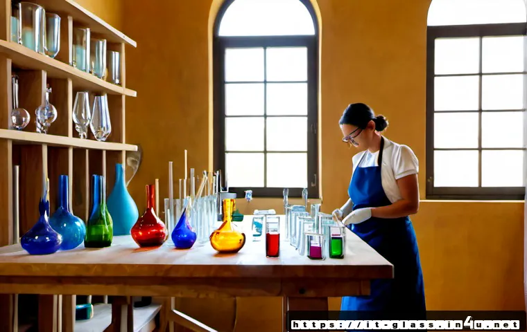 Home 8 유리공예 원데이 클래스 창업 - Photorealistic bright Italian artisan studio prepared for a beginner glassmaking one-day class busin...